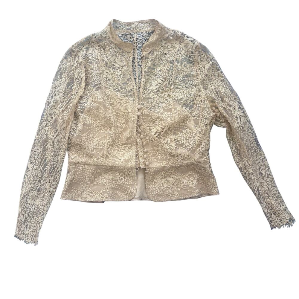 Ricki Freeman Teri Jon Size 14 Gold Lace Blouse Fitted Gorgeous Classic